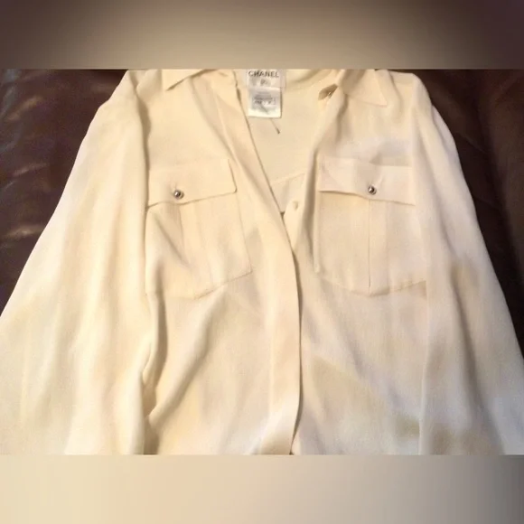 🧡Sold ebay🧡Chanel 2015 Cruise Collection Creme silk high-low top Fr 38 - Picture 4 of 10